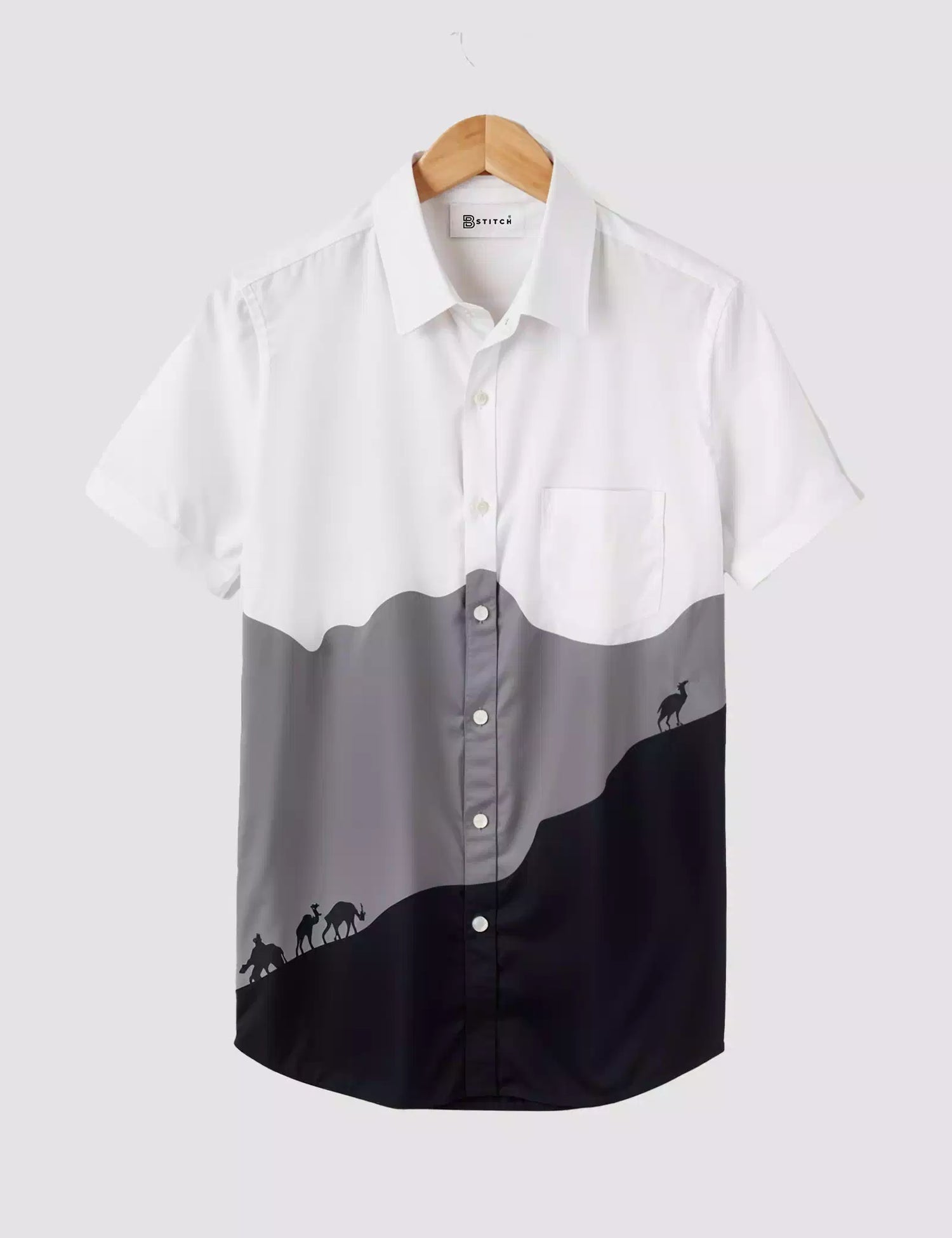GRAY AND BLUE PRINTED DESIGNER MEN'S HALF SLEEVES PRINTED SHIRT