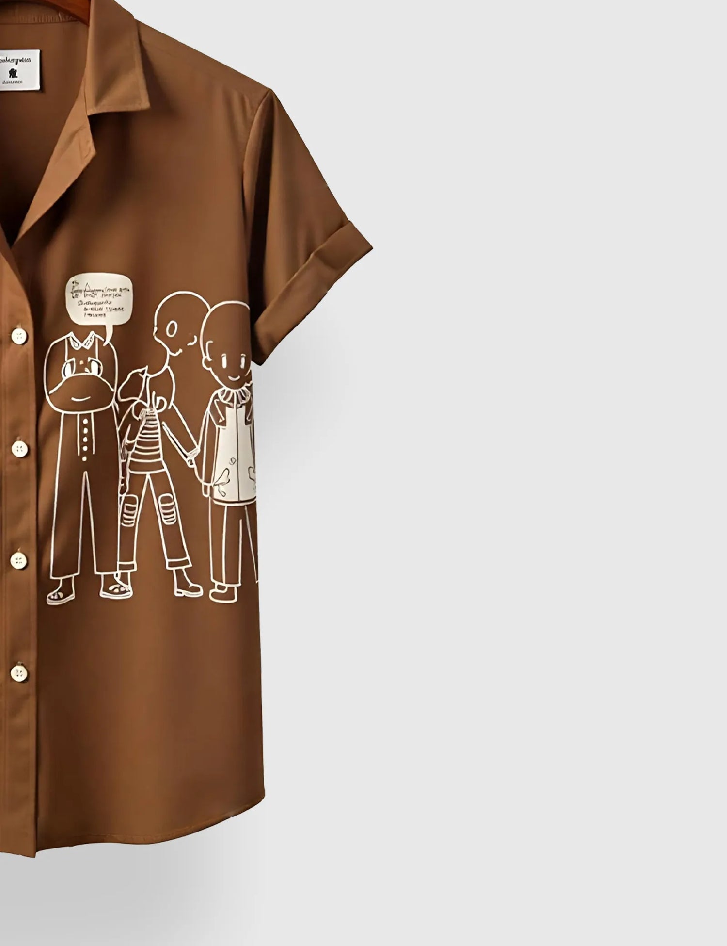 BROWN WHITE OUTLINE MEN'S HALF SLEEVES PRINTED SHIRT