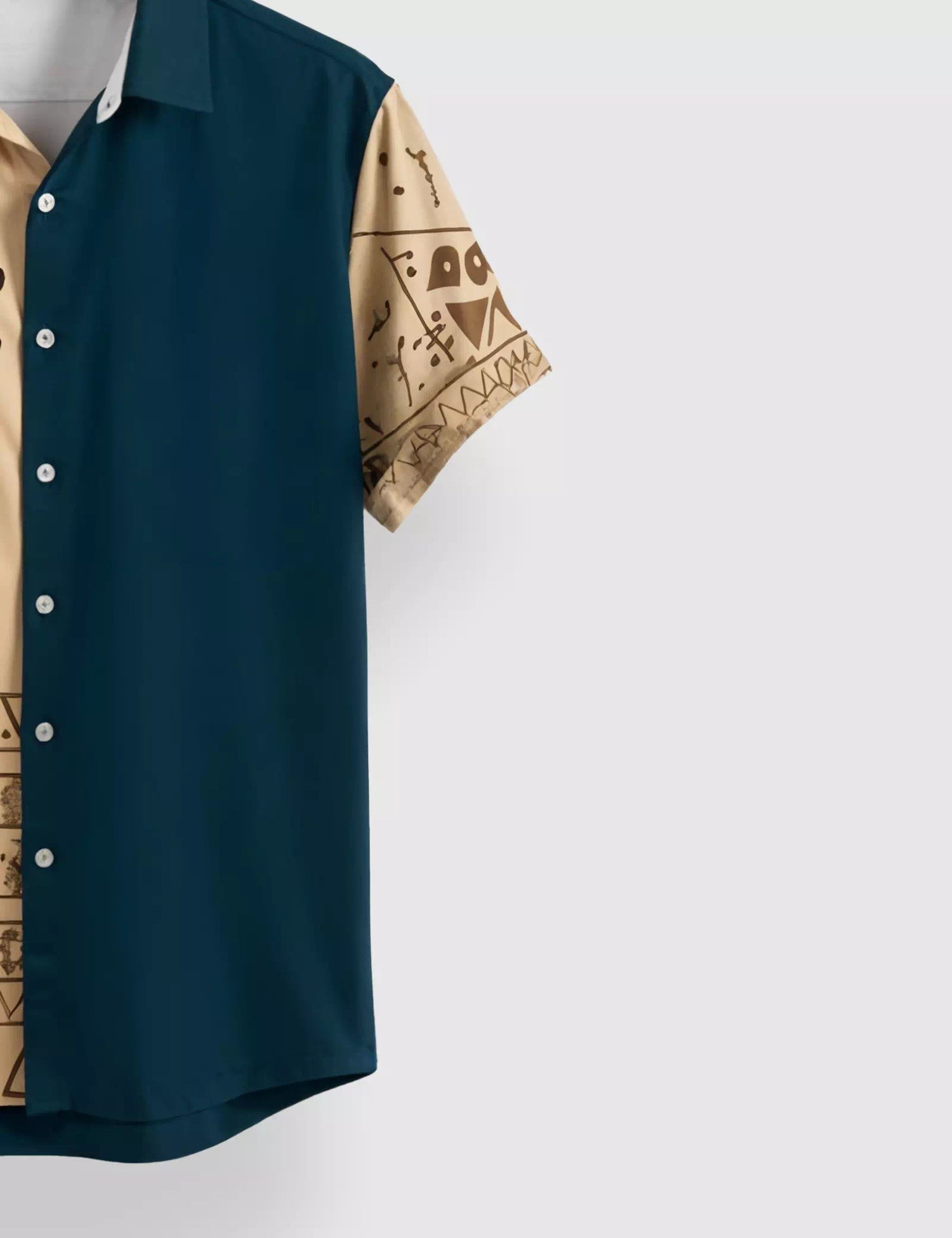 CREAM FACEMASK DESIGNER MEN'S HALF SLEEVES PRINTED SHIRT