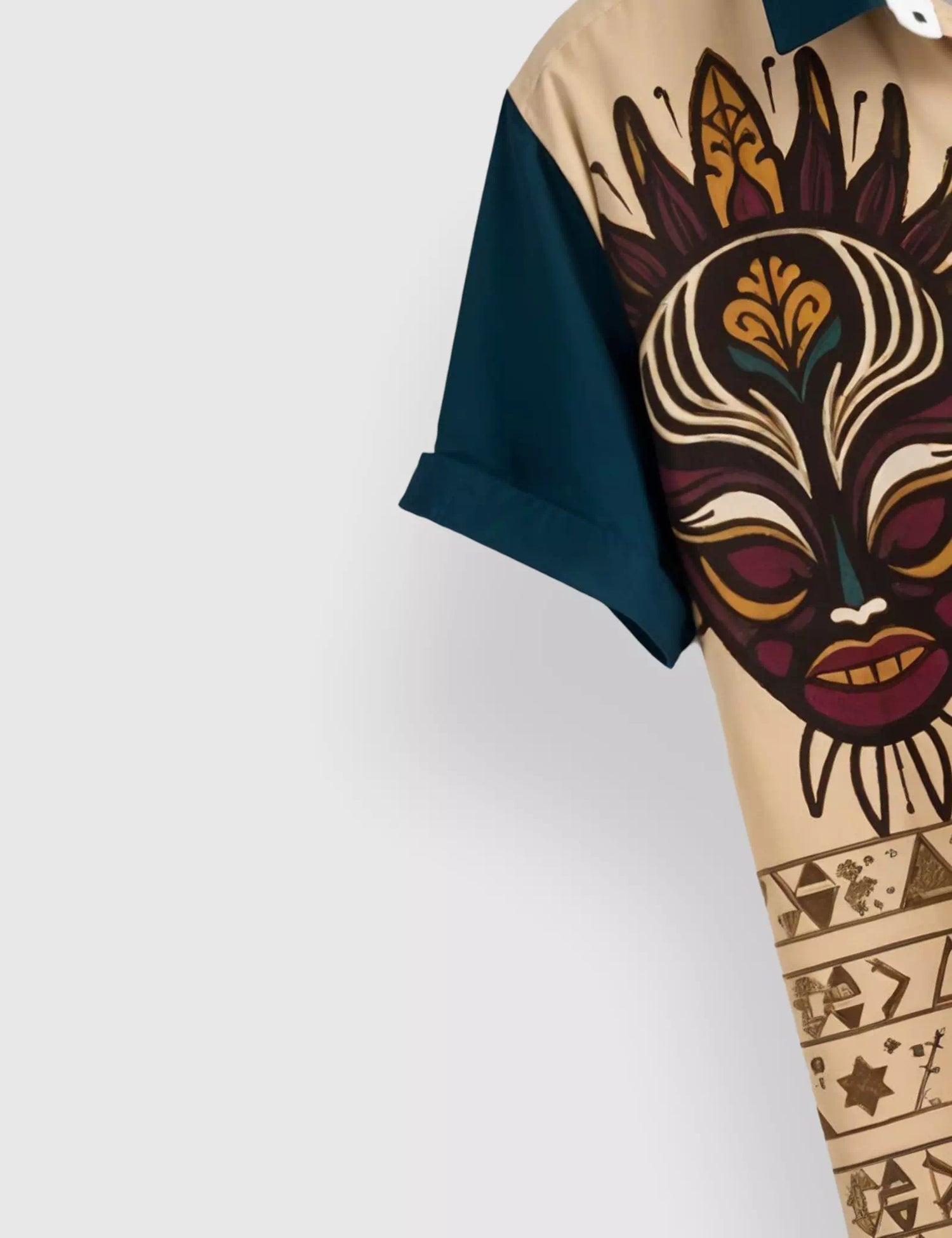 CREAM FACEMASK DESIGNER MEN'S HALF SLEEVES PRINTED SHIRT